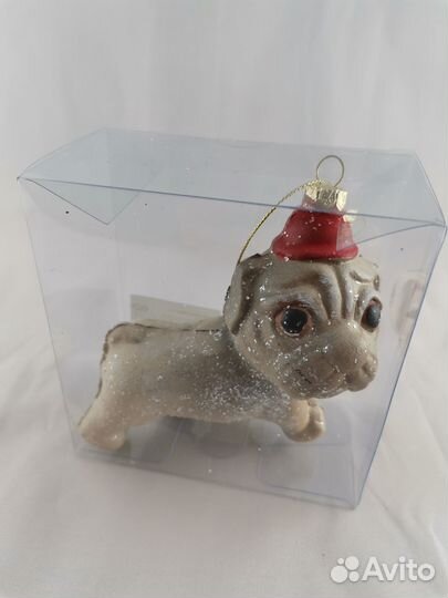 Украшение елочное собака, 10 см, пластик, в прозр