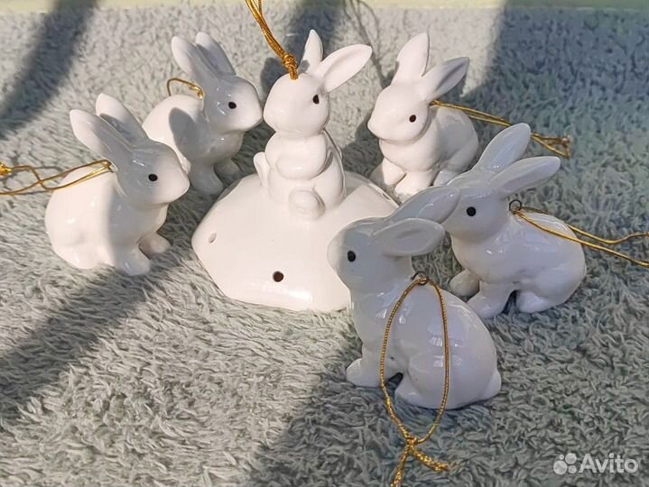 Керамические статуэтки кроликов подвесные зайцы
