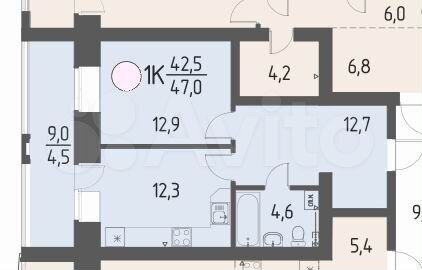 1-к. квартира, 47 м², 3/8 эт.