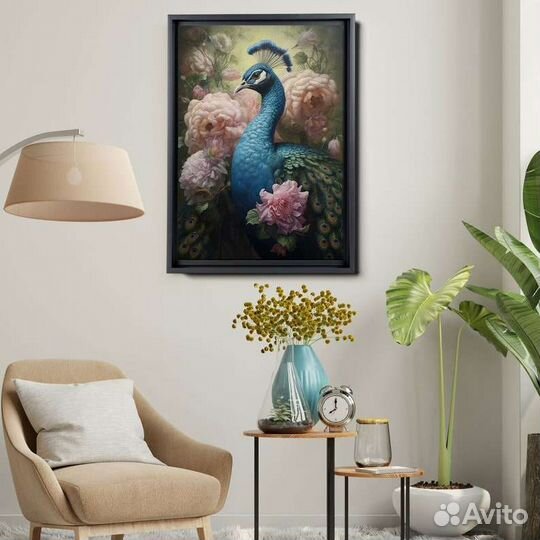 Картина маслом павлин в пионах