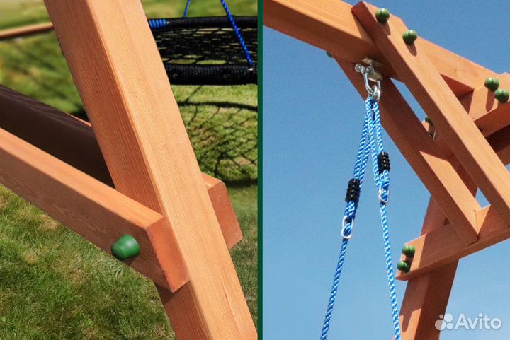 Качели детские уличные деревянные 1 секция высокие