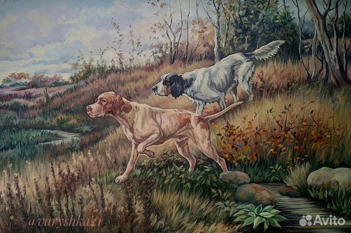Картина маслом. Сеттер и пойнтер в стойке