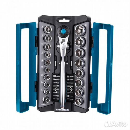 Набор торцевых головок, трещотка 120 зубьев, 36 пр