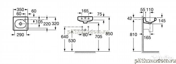 Roca Meridian-N 327249000 Раковина 35х32 правая