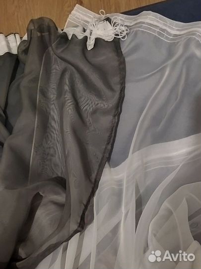 Тюль вуаль белая/ графит