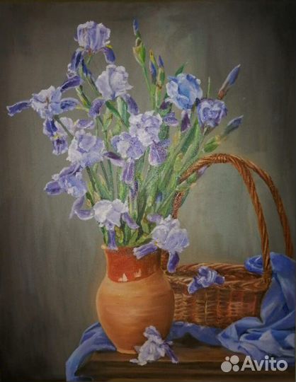 Корзина и ирисы