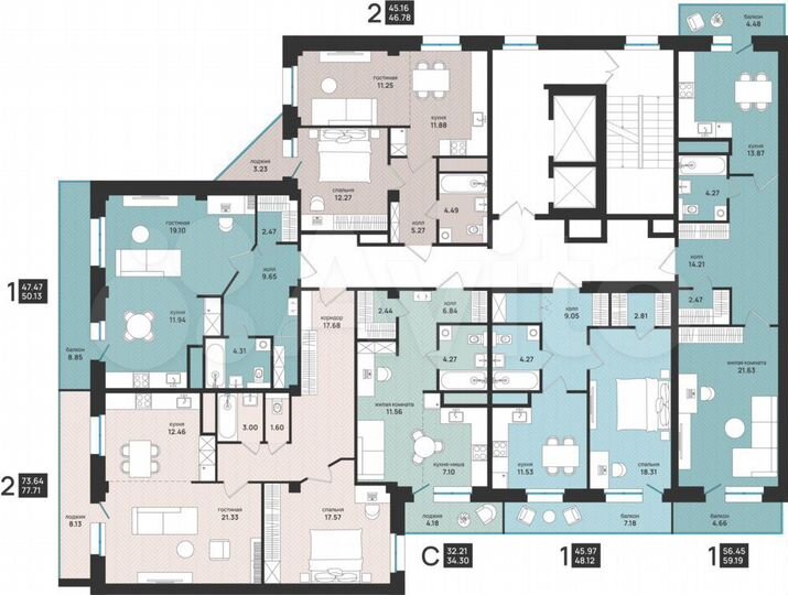 1-к. квартира, 50,1 м², 5/13 эт.