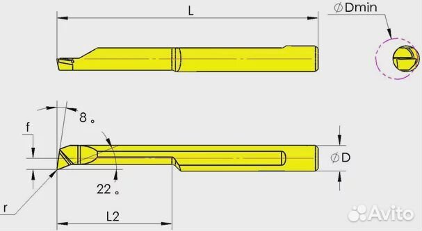 Расточный мини резец MPR R0.1-0.2 / L10-27