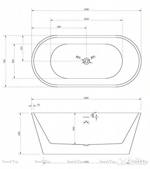 Ванна Abber AB9320-1.6 акриловая 160 см