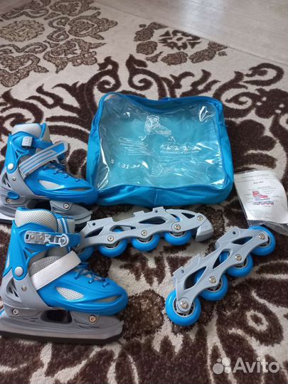 Роликовые и ледовые коньки детские раздвижные 2в1