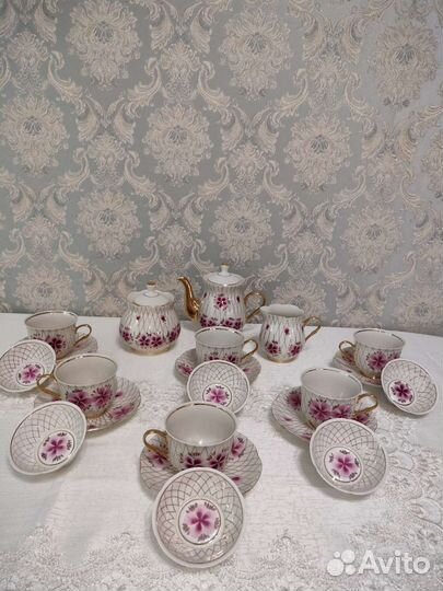 Чайный сервиз золотая сетка СССР костяной фарфор