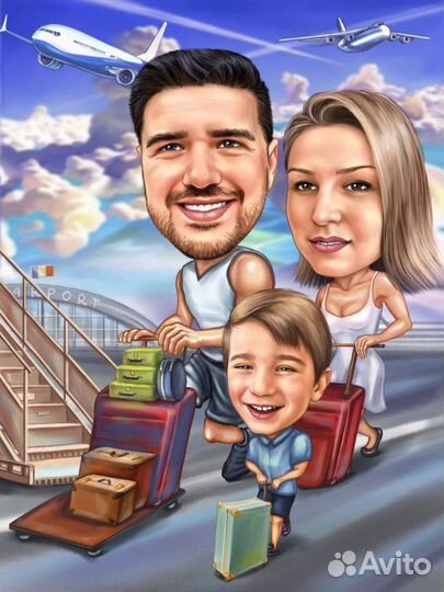 Шарж печать на холсте