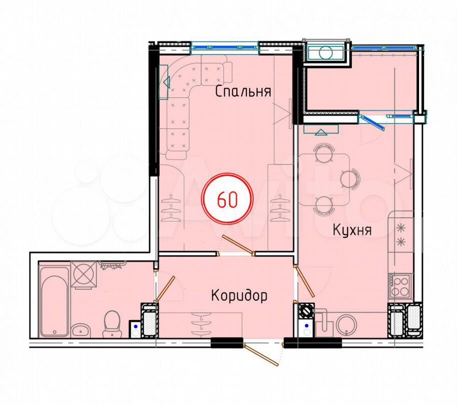 1-к. квартира, 41,7 м², 1/8 эт.