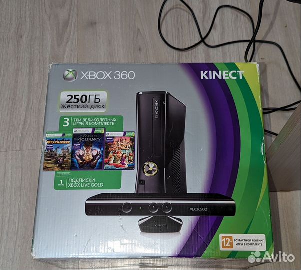 Xbox 360 kinect 250 гб+ 2 джойстика + игры