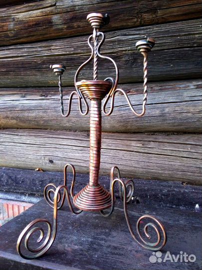 Старинный медный подсвечник, кандилябр