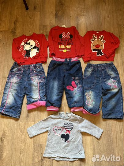 Джинсы утеплен Пакет набор на девоч12 мес в идеале