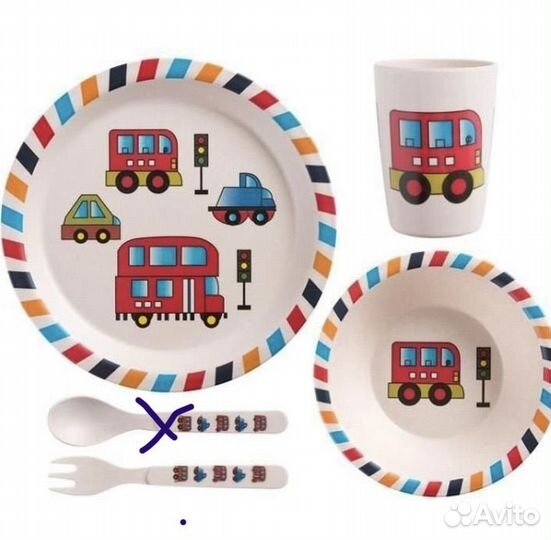 Набор детской посуды из бамбука «Машинки»