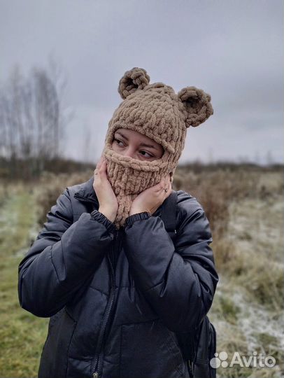 Балаклава вязаная с ушками