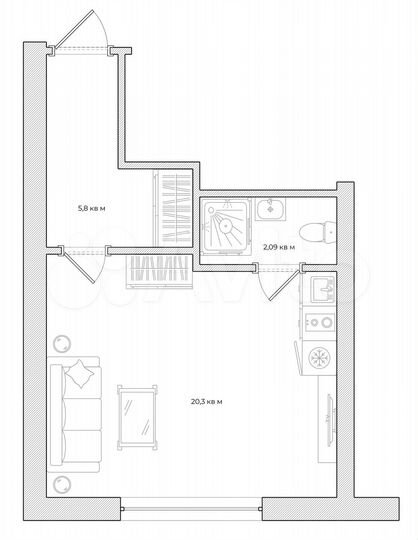 Апартаменты-студия, 28,2 м², 2/4 эт.