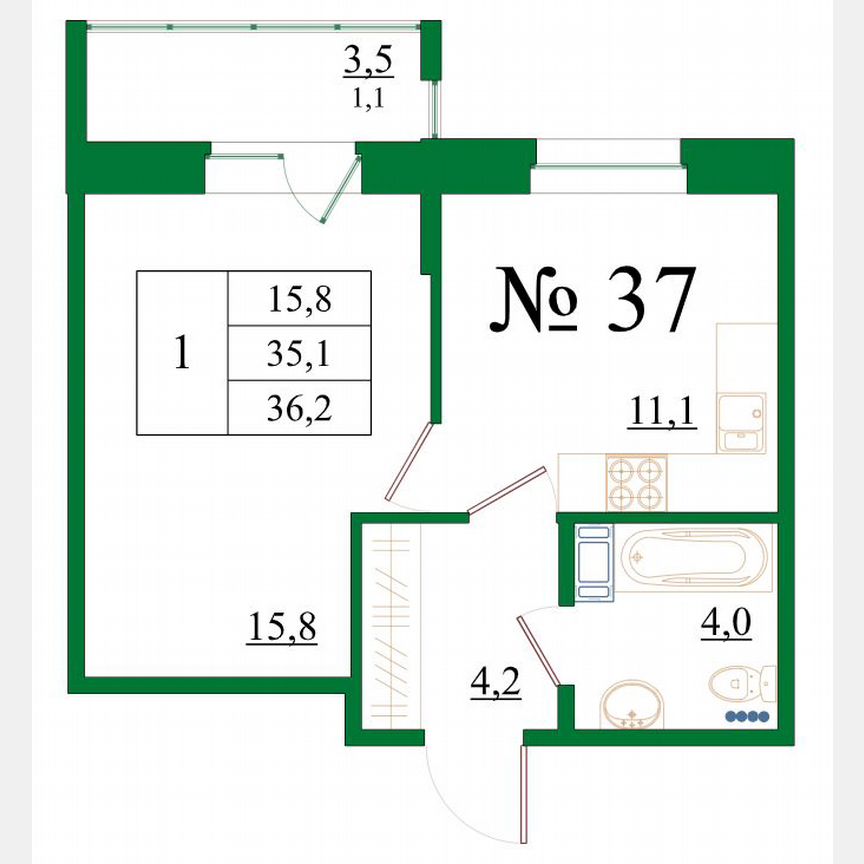 1-к. квартира, 36,2 м², 5/8 эт.