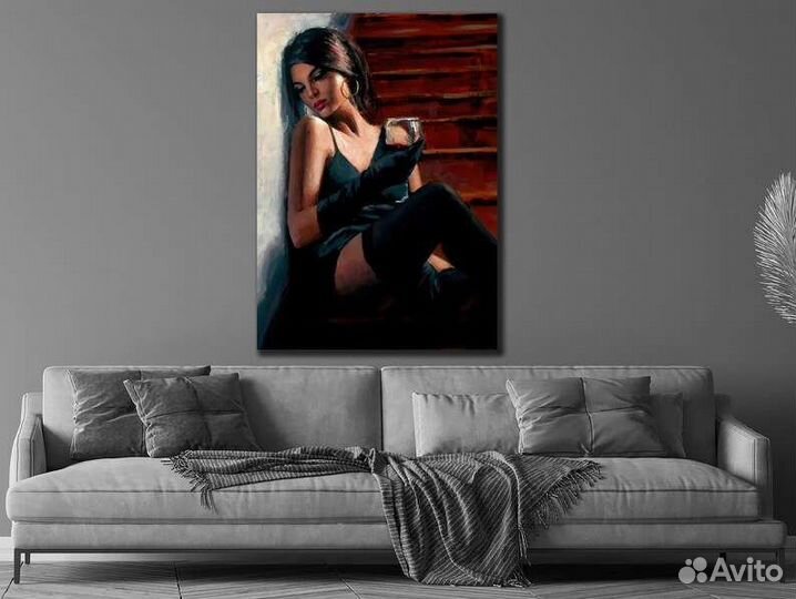 Картина маслом девушка с бокалом