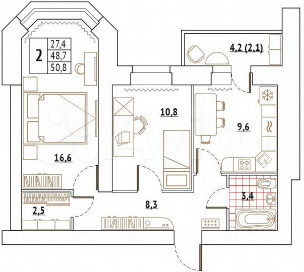 2-к. квартира, 55,5 м², 14/16 эт.