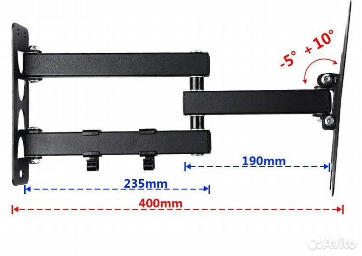 Кронштейн наклонно-поворотный для ЖК TV до 55“