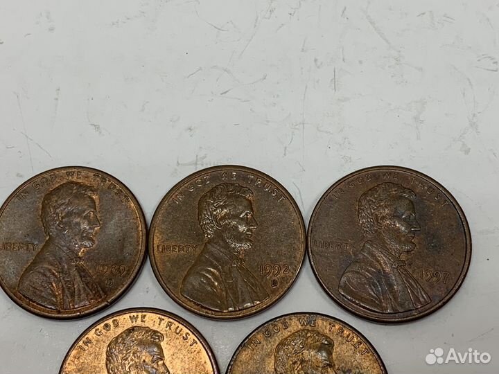 1 цент. США. Америка. One cent. 5 шт