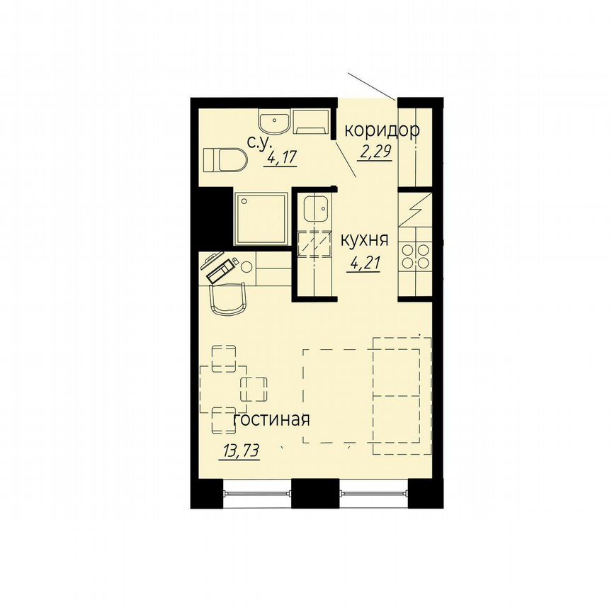 Апартаменты-студия, 24,4 м², 7/10 эт.