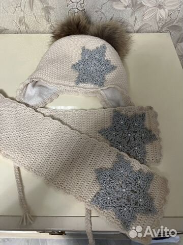 Шапка р.50 и шарф ручой работы