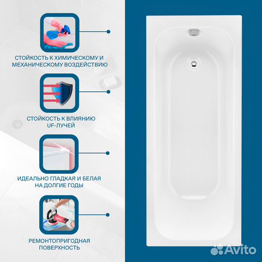 Ванна акрил 160х70 Santek Ламма 1.WH50.1.767 прям