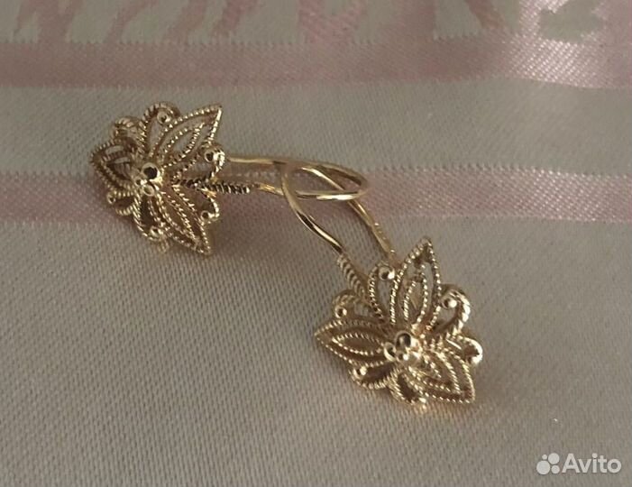 Золотые серьги брошь 585 проба