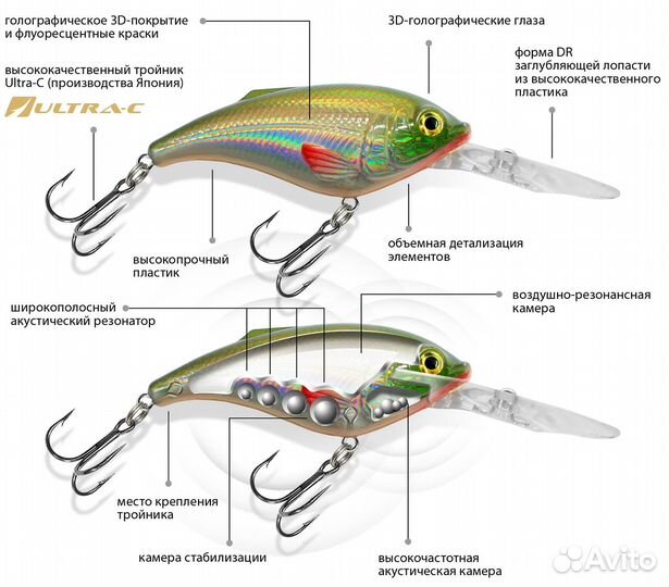 Воблер aqua толстяк DR 66mm,цв015, 2 штуки