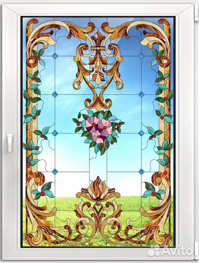 Двери с витражным рисунком. Пленка-Витраж