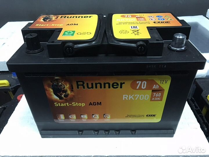 70Ah Аккумулятор 12В 6ст-70.0 Runner (Exide) AGM