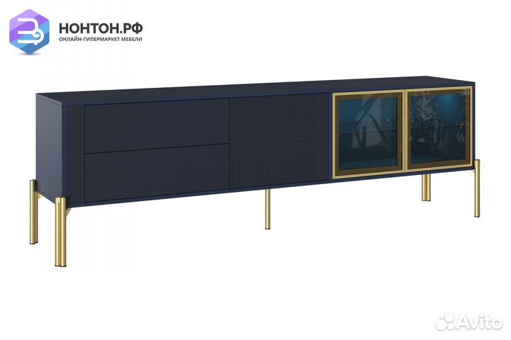 Тв-тумба Омри профиль матовый золотой / морской си