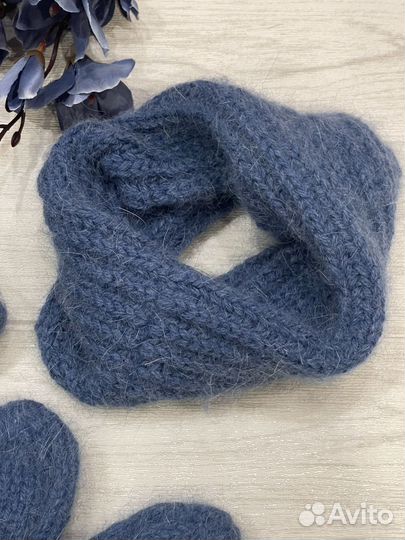 Комплект шапка, снуд, варежки зимний из пуха норки