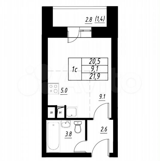 Квартира-студия, 24,2 м², 3/3 эт.