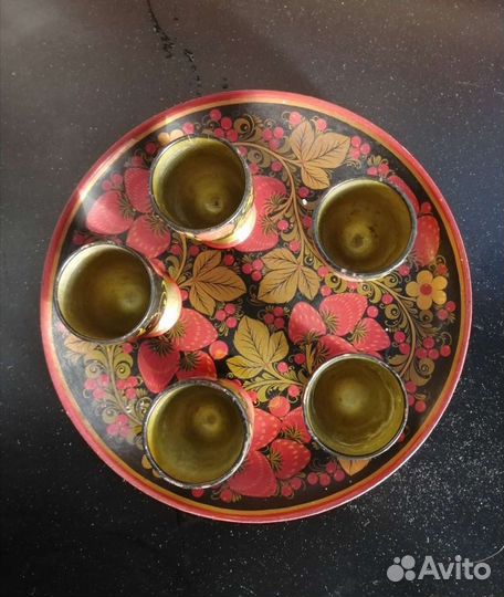 Рюмки на подносе, расписные хохлома