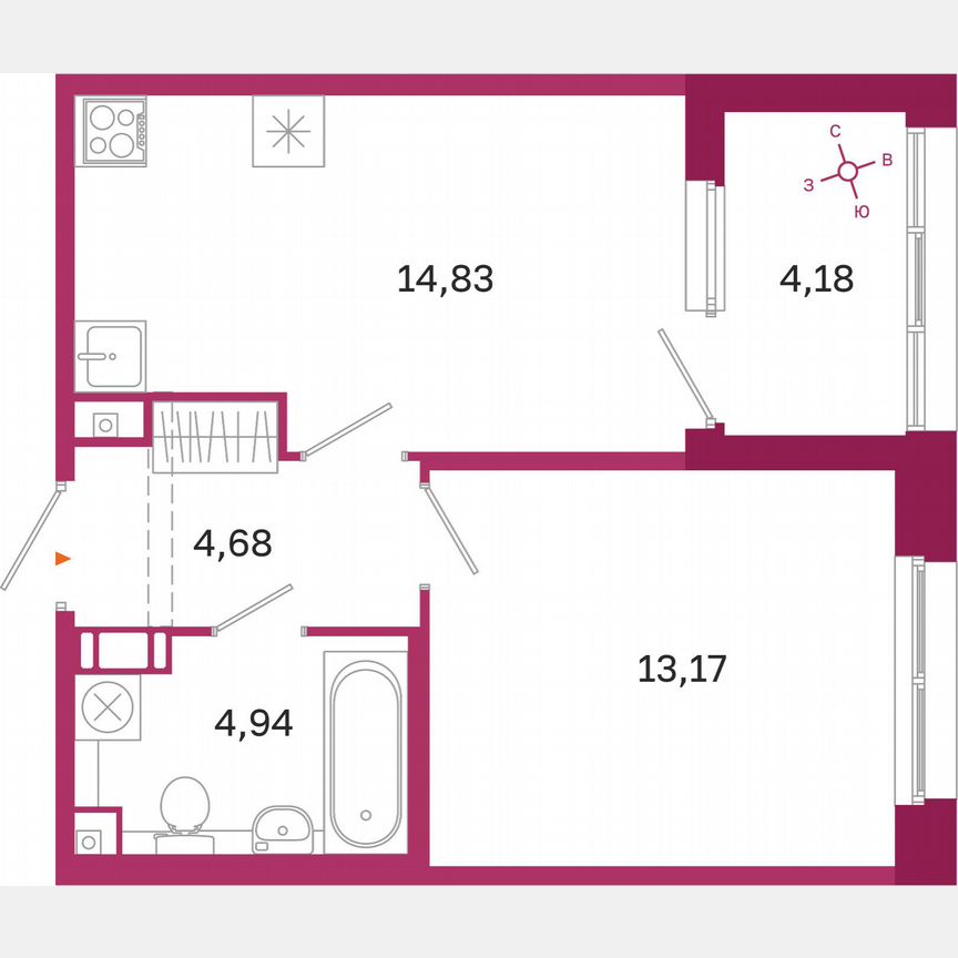 1-к. квартира, 39,7 м², 9/10 эт.