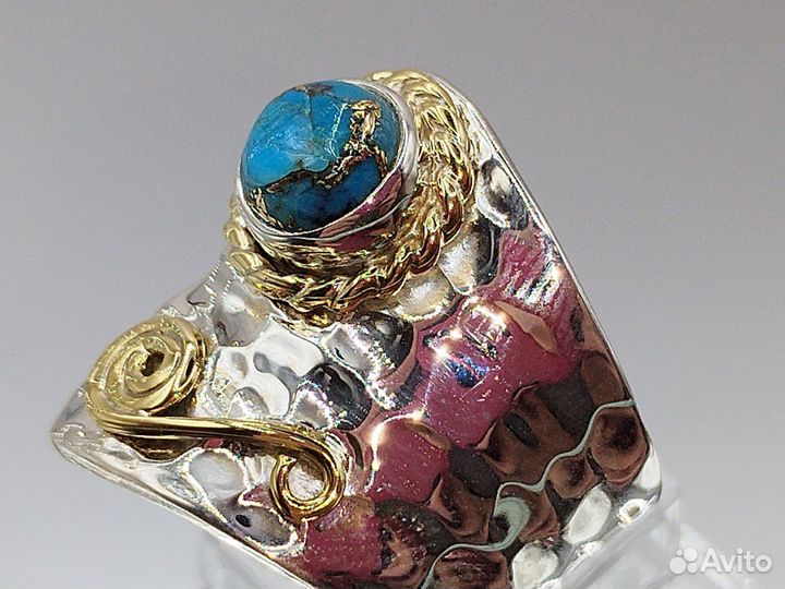 Кольцо с натуральной бирюзой