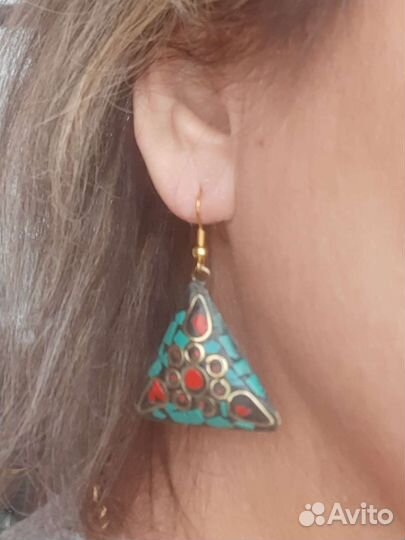 Серьги с бирюзой и кораллом