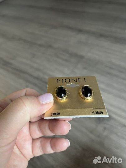 Monet, винтаж, черный камень в желтом золоте