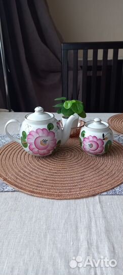 Зав.чайник, сахарница Роза Дулево фз(винтаж) СССР