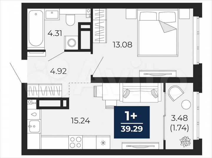 1-к. квартира, 39,3 м², 18/22 эт.