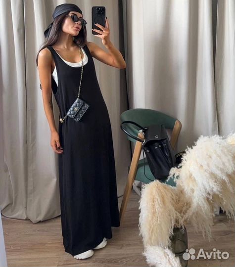 Платье макси с имитацией майки (5 цветов)