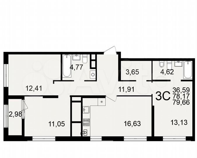3-к. квартира, 79,7 м², 17/26 эт.