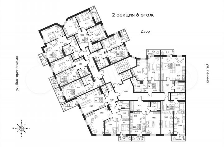 2-к. квартира, 54,3 м², 6/6 эт.