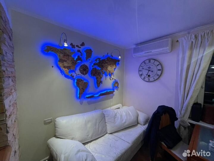 Карта мира на стену с подсветкой