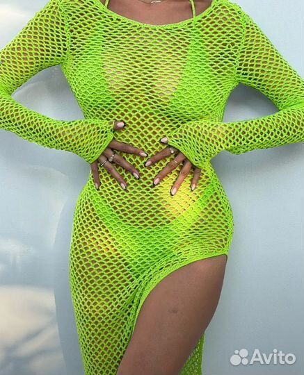 Платье сетка пляжное зеленое